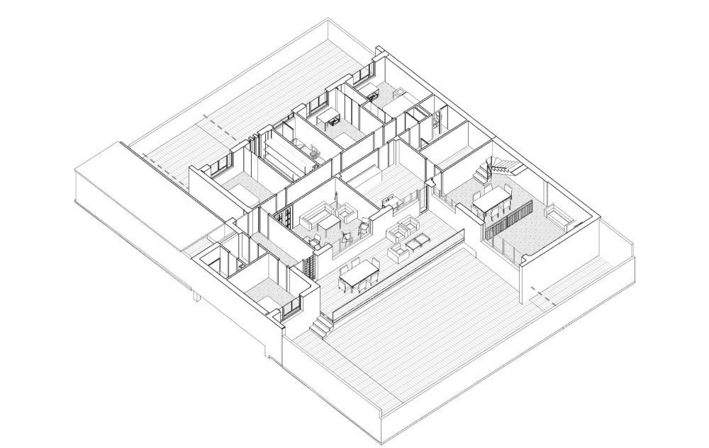 Plano de un proyecto de vivienda amplio con habitaciones, cocina y baño espaciosos